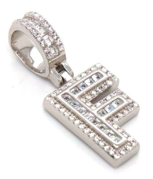 925 Sterling silver Initial F cubic zirconia pendant