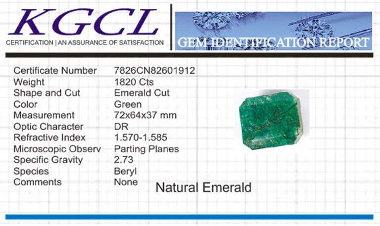 Huge Mined From The Earth Certified 1820 Ct Natural Green Emerald Solitaire