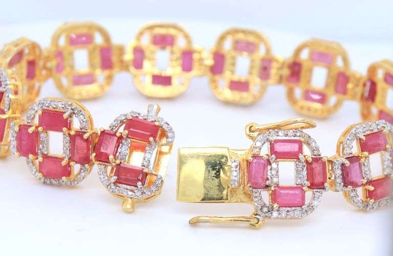 24+ CTTW Ruby and Diamond Bracelet with Gold Overlay