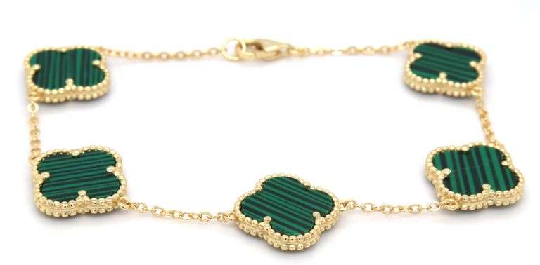 925 Sterling silver 5 clover malachite bracelet