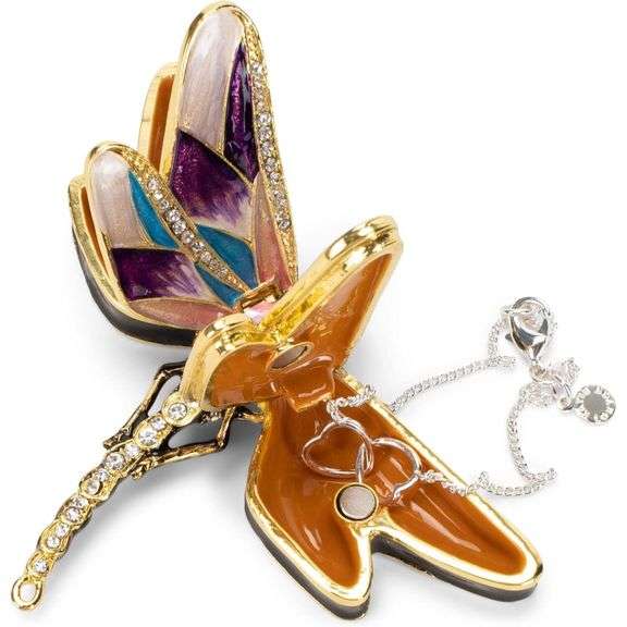 Dragonfly Enamel Trinket Box with Crystal