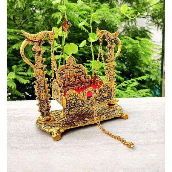 Metal Krishna Jhula Swing – Gold-Tone Aluminum Palna