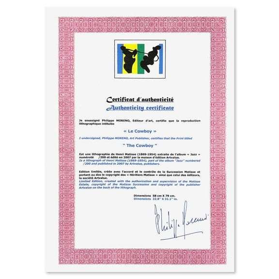 "Le Cowboy (The Cowboy)" by Henri Matisse 1869-1954 (After)