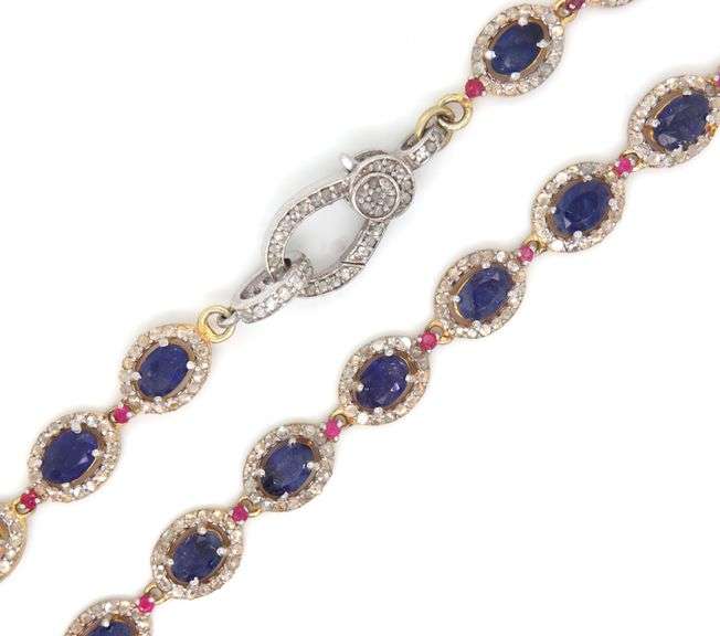 Darling 18.05CTW Oval Shaped Emerald Cut Blue Sapphire & 4.00CTW Round Single Faceted Diamond Tennis