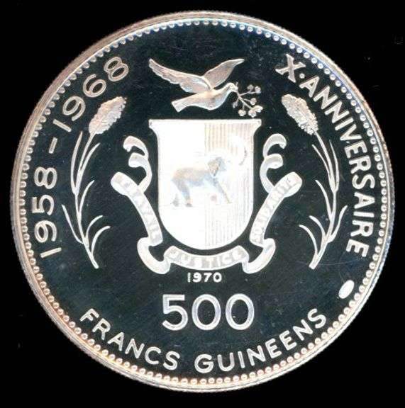 1970 Republic of Guinea Tiyi Proof 500 Franc Silver Coin