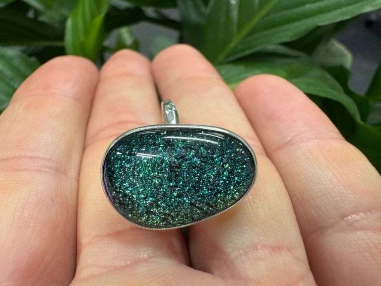Sterling Silver 925 One of a Kind Dichroic Glass Ring Size 9