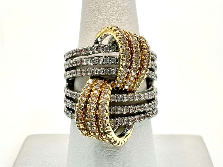 Sparkling 14 K White and Yellow Gold Plated Simulated Diamond Ring.