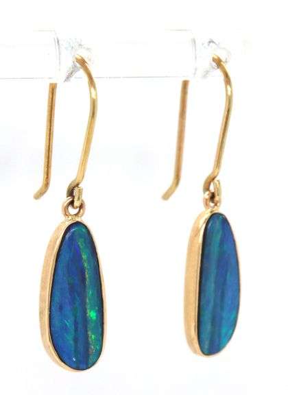 14kt Yellow gold Boulder opal dangle earrings