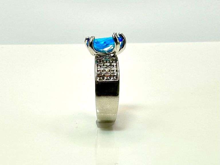 14 Kt. White Gold Plate 3.5 Ct. Simulated Swiss Blue Topaz Ring