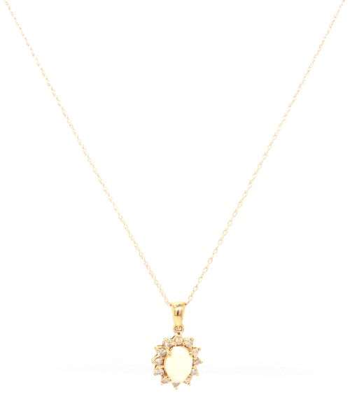 14kt Yellow gold oval opal and diamond halo pendant on chain