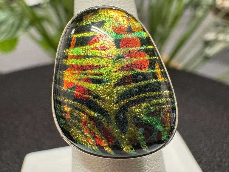 Sterling Silver 925 One of a Kind Dichroic Glass Ring Size 6