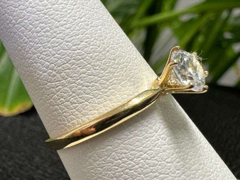 10k Yellow Gold Classic White CZ Solitaire Engagement Band Ring Size 6.75