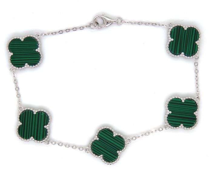 925 Sterling silver 5 clover malachite link bracelet