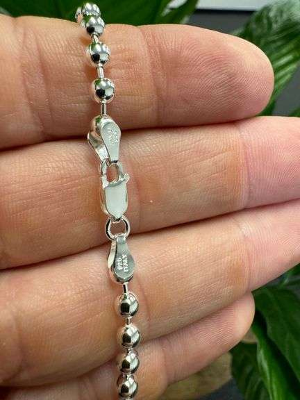 Sterling Silver Italian Ball Bead Chain 4mm 925 Italy New Dog Tag Necklace 24"