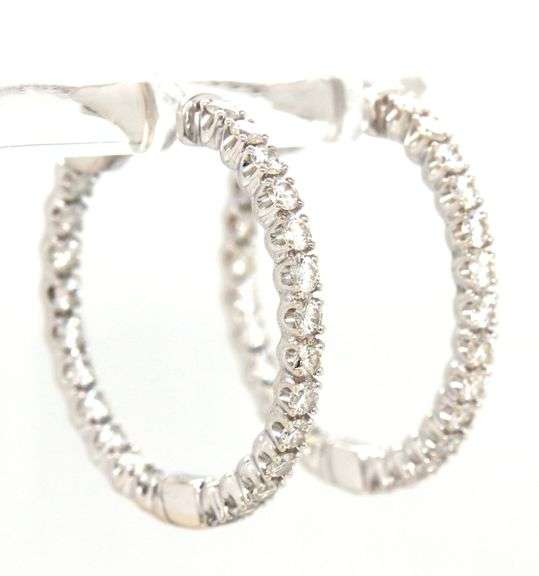 14kt White gold 1.45ctw diamond in out hoop earrings