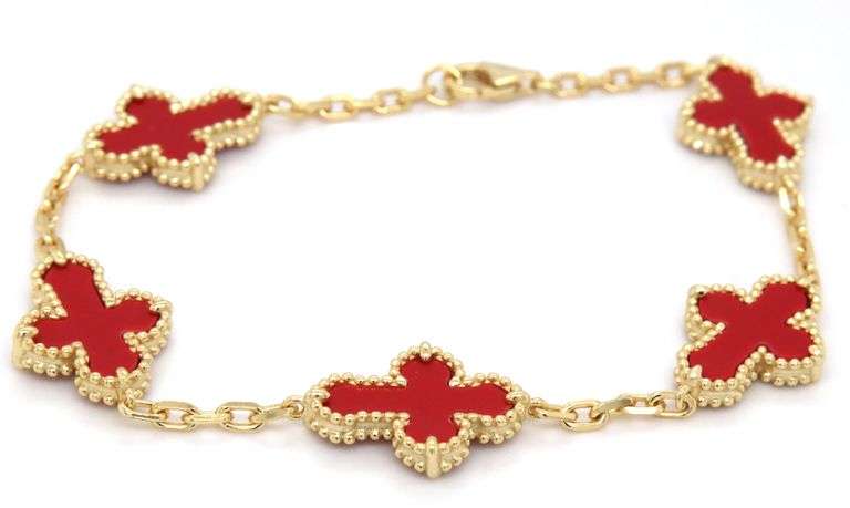 925 Sterling silver coral cross link bracelet