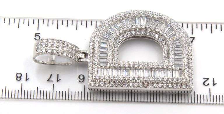 925 Sterling silver cubic zirconia D initial pendant