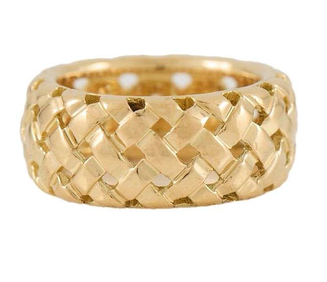 Vintage Tiffany & Co. Polished Basket Weave Band Ring in 18K