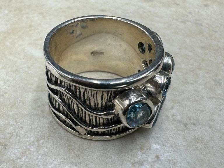 Sterling Silver 925 Natural Gemstone Blue Topaz Ring Size 7.5