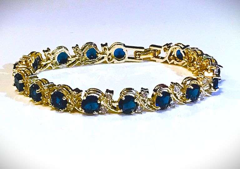 White Gold Plated Huge 11 Ctw Lab Simulated Diamond and Blue Sapphire Tennis Bracelet