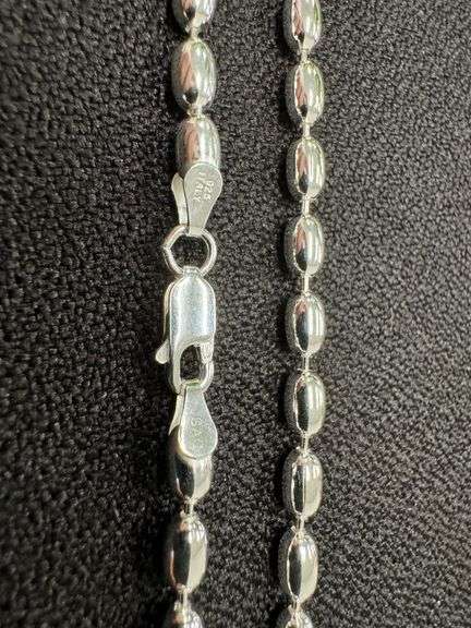 Sterling Silver Italian Oval Ball Bead Chain 4mm 925 Italy Rice Necklace 20"