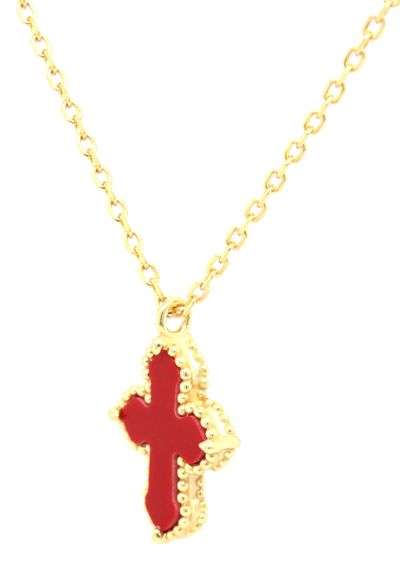 925 Sterling silver coral cross pendant on chain
