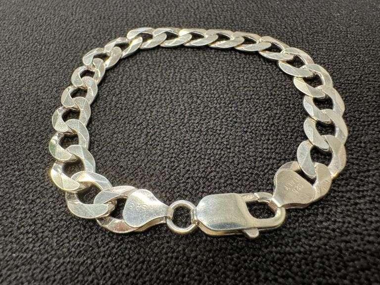 Men's 8.5mm Solid .925 Sterling Silver Flat Curb Chain Link Italy Bracelet 7" inch