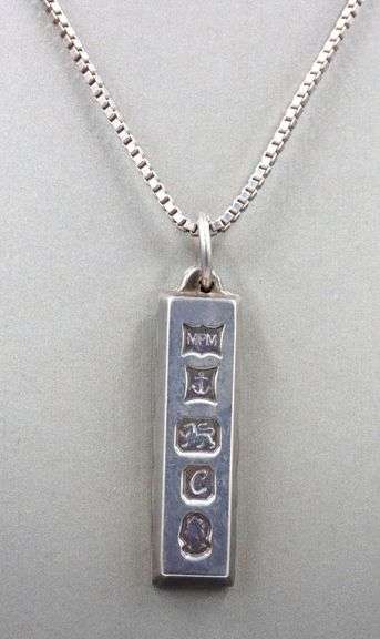 Vintage 925 sterling silver heavy Hallmark Ingot pendant on box chain