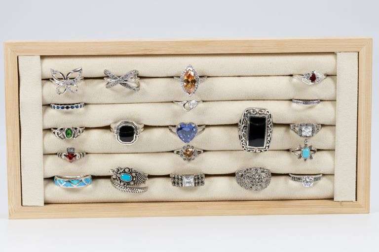 Sterling Silver Ring Assortment Various Sizes & Styles (20 Ring Lot)