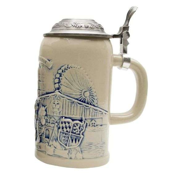 German Oktoberfest Beer Stein with Metal Lid