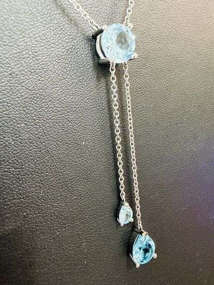 Sterling Silver Blue Topaz Lariat Necklace – Elegant Drop Pendant Design