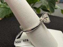 Rhodium Plated 925 Sterling Silver 2 Carat Moissanite Engagement Ring Size 8