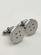 925 Sterling Silver Round Button Style Striped Pattern Cufflimks