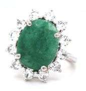 Sparkling 6.50CTS Oval Emerald-Cut Emerald & Sapphire Ring in Sterling Silver