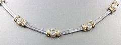 14kt Tow tone gold 1.40ctw bezel set diamond cable station collar necklace