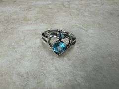 Sterling Silver Natural Gemstone Blue Topaz Ring Size 6