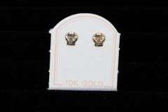 10k Yellow Gold Biker Skull Heart Eye Face Stud Earrings