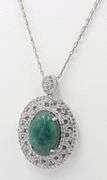 Darling 10.79CTS Oval Cabochon-Cut Emerald & 2.85CTW Round Colorless Sapphire Pendant Necklace in Pl