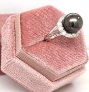 Captivating Genuine Tahitian South Sea Pearl and 0.51CTW Diamond Ring in Sterling Silver