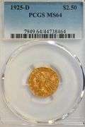 Satiny-fresh near Gem BU 1925-D $2.50 Indian Gold Piece. PCGS MS64