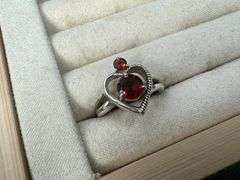 Sterling Silver 925 Natural Gemstone Garnet Heart Ring Size 7