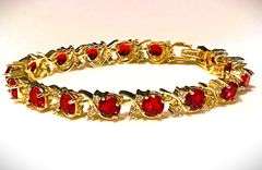 Gold Plated Lab Simulated 16.5 Cttw Red Ruby Diamond Tennis Bracelet