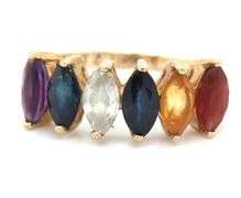 10kt Yellow gold multi color sapphire band