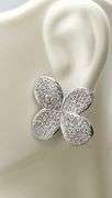 9250Sterling Silver Crystal Pave Four Petal Floral Motif Earrings