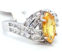 Yellow marquise and white baguette cubic zirconia ring in 925 sterling silver