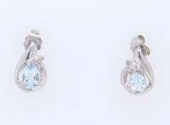Set of White Gold Pear Shaped Blue Stone and Diamond Necklace and Earrings