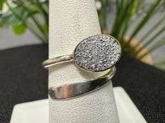 Sterling Silver 925 Titanium Coated Druzy Agate Crystal Stone Ring Adjustable Spoon Band