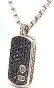 David Yurman black diamond Dog tag pendant on chain necklace