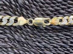 Gold Plated Sterling Silver Curb Pave Two Tone 925 Made in Italy Necklace 24"