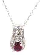14kt White gold oval tourmaline and diamond pendant on chain